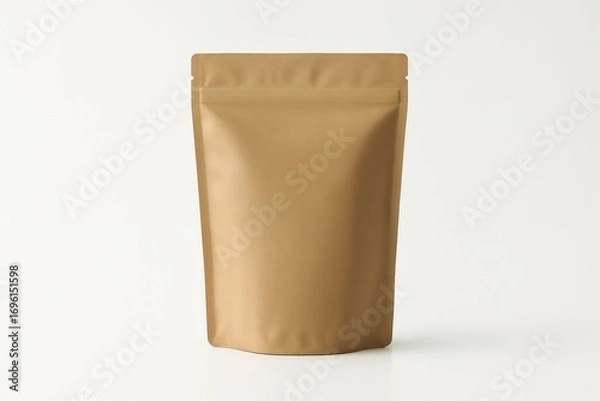 Fototapeta Brown Kraft Paper Bag: A blank brown kraft paper bag, standing upright against a simple background, offers a clean and versatile representation for product packaging.