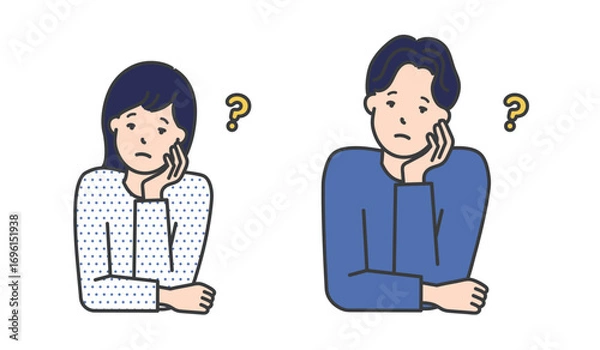 Fototapeta 困った表情で顔をかしげる男女イラスト素材