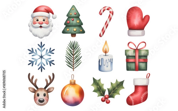 Fototapeta Collection of christmas elements isolated on transparent background
