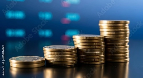 Obraz Visualize your financial growth with these stacks of coins, perfect for illustrating investments, savings, and monetary success