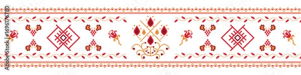 Fototapeta Divider with the red graphic Slavic ornaments, Ukrainian decorative art, ornaments with symbols and abstract elements. Vector abstract ethnic pattern art.