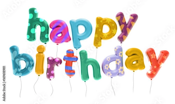 Fototapeta Feliz cumpleaños texto globo 3D