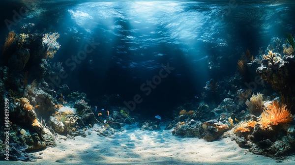 Obraz Underwater world 8K v6 360 degree, equirectangular projection, environment map. HDRI spherical panorama