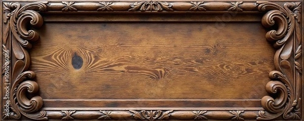Obraz Rustic Elegance Intricately Carved Wooden Border Adds Warmth and Detail to Home Decor