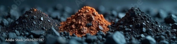 Obraz Close-up view of coal, oil, and natural gas, representing the sources of fossil fuels, with rough textures and dark tones , natural gas, oil, fossil fuels