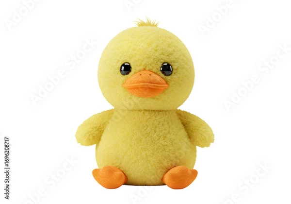 Fototapeta Plush Yellow Duckling Toy - Soft & Cuddly on white background