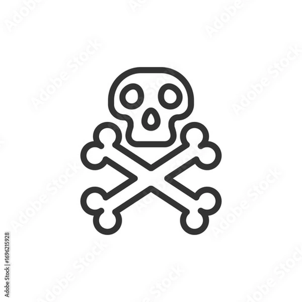 Fototapeta Skull and crossbones simple graphic of a skull above crossed bones outlined in black against a white background. Editable stroke icon