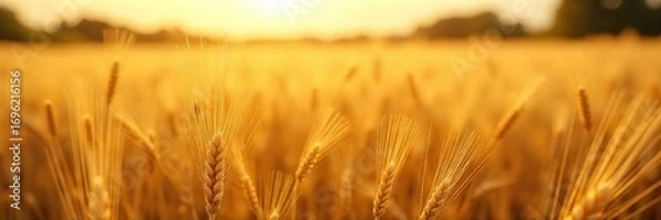 Obraz Golden wheat field swaying gently in the summer breeze, bathed in warm sunlight Perfect for backgrounds, textures, and agricultural themes , scenery, wheat