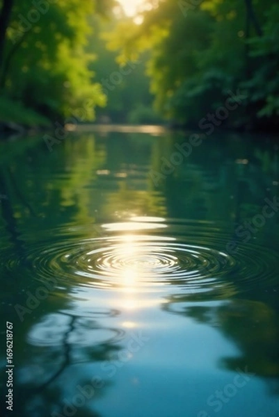 Obraz Serene ripples spreading across a calm pond's surface, sunlight gently reflecting, creating a tranquil and peaceful scene Perfect for nature, relaxation, and tranquility themes , stillness, scenic