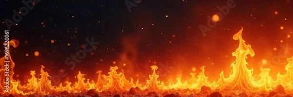 Obraz Intense, flickering flames against a dark background, creating a dramatic and powerful fiery backdrop Perfect for projects needing a hot, intense, or energetic feel , abstract, burning