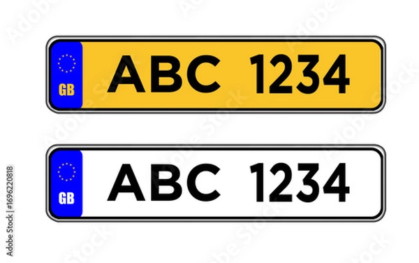 Obraz British uk car license plate template. GB car registration numberplate sign vector design