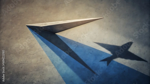 Fototapeta Conceptual paper plane shadow transforming into big jet symbolic growth success ambition creativity business achievement concept illustration design  
