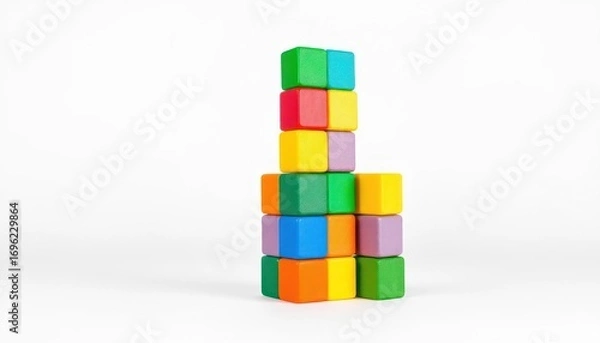 Fototapeta Colorful Plastic Building Blocks Stacked Arrangement
