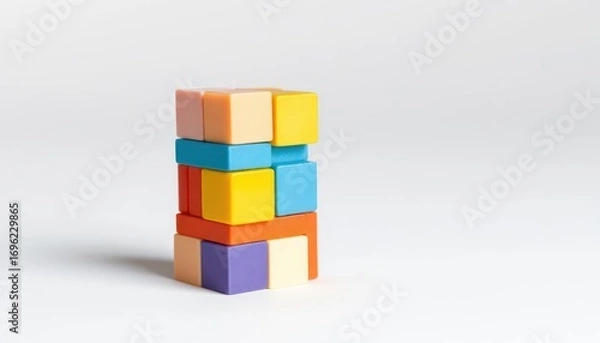 Fototapeta Colorful Plastic Building Blocks Stacked Tower