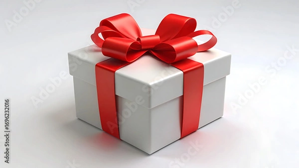 Fototapeta Minimalist holiday gift box wrapped with shiny red bow vector illustration on white background  