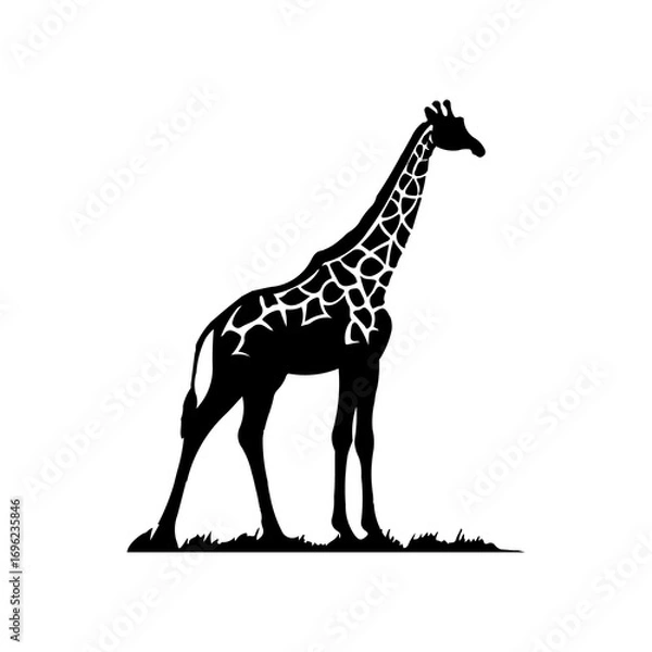 Fototapeta A large wild giraffe symbol in the center. Isolated black symbol. Illustration on transparent background