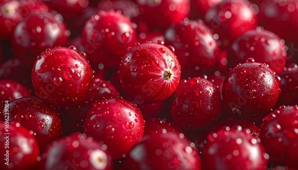 Fototapeta Ultra Realistic Fresh Cranberries with Glossy Red Color