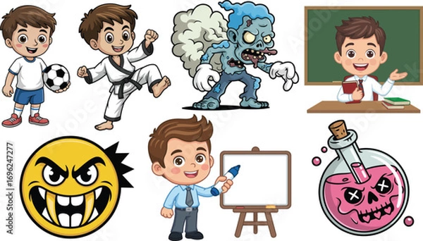 Fototapeta Vector cartoon characters illustration set for education and design projects collection