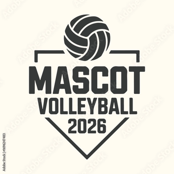 Obraz Vector art of mascot volleyball 2026 logo with a volleyball on top and shield shape below
