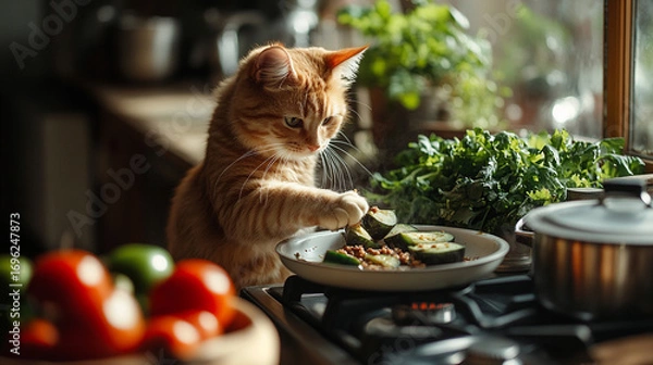 Obraz 料理をする猫