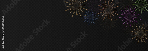 Fototapeta Vector colorful fireworks png. Simple fireworks with sparks on transparent background. Christmas holiday background.