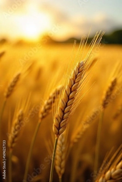 Fototapeta Golden hour sunlight bathes a lush field of ripening wheat, swaying gently in the summer breeze A vibrant scene of abundant harvest, ready for reaping , growth, august
