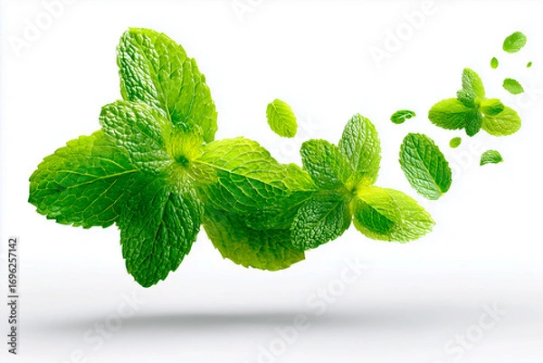 Obraz mint leaves on white background