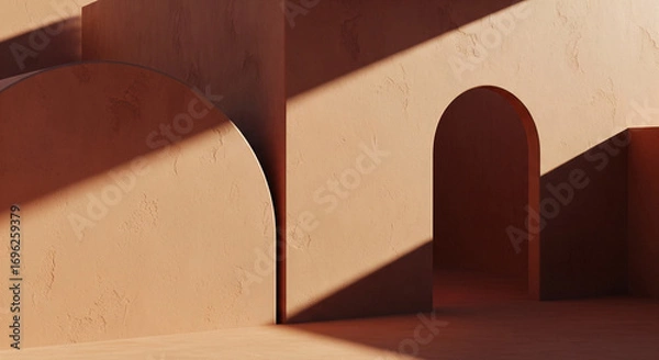 Fototapeta Retro 70s Curved Wall in Terracotta for a Warm and Minimalist Product Backdrop