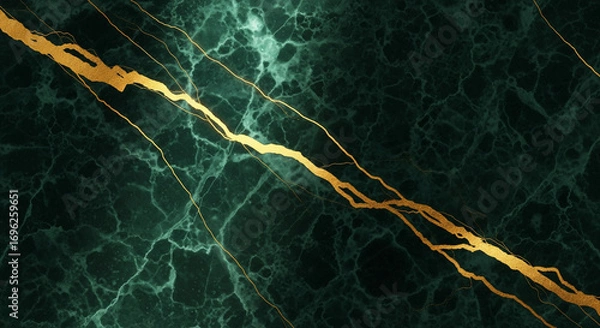 Fototapeta Dramatic Emerald Green Marble Wall with Dynamic Gold Veins for a Bold, Luxurious Statement