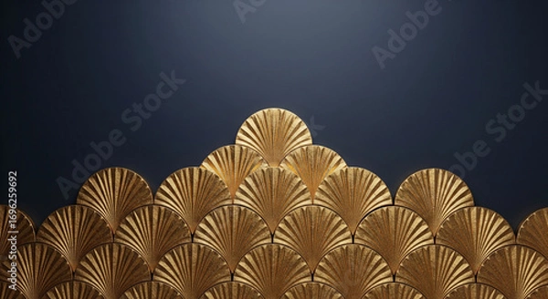 Fototapeta  Gilded Age Scalloped Arch Mural with Gold Leaf Texture for a Glamorous Event Backdrop