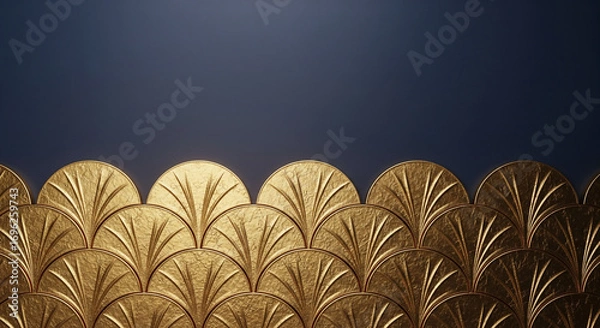 Fototapeta  Gilded Age Scalloped Arch Mural with Gold Leaf Texture for a Glamorous Event Backdrop