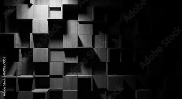 Fototapeta Brutalist Concrete Geometric Blocks with Deep Shadows for a Powerful, Modern Background