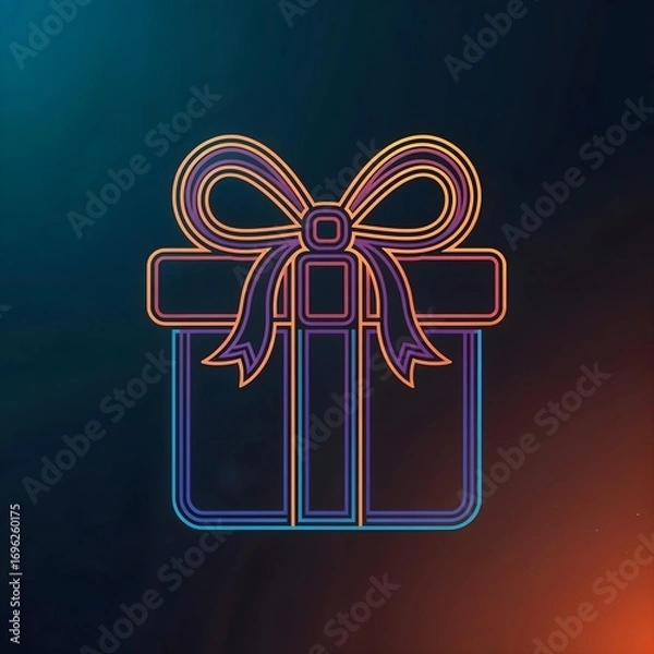 Fototapeta Colorful gift box with ribbon design glowing against a dark background during nighttime