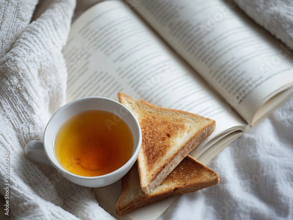 Fototapeta tea and toast simple cozy meal