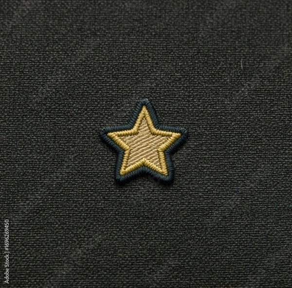 Obraz Small star applique with brown fill and blue border isolated on a dark, textured surface