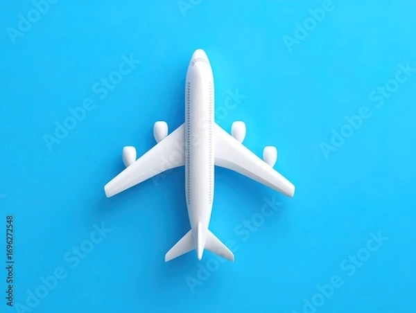 Obraz 3D simple white airplane icon on a blue background