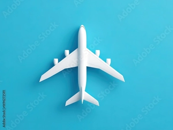 Obraz 3D simple white airplane icon on a blue background