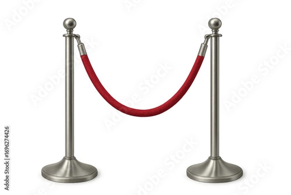Fototapeta Silver stanchions with red rope barrier on transparent background