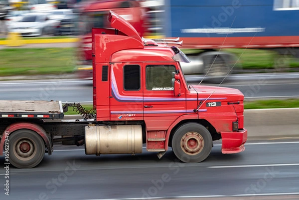 Fototapeta Red truck cab with stripes