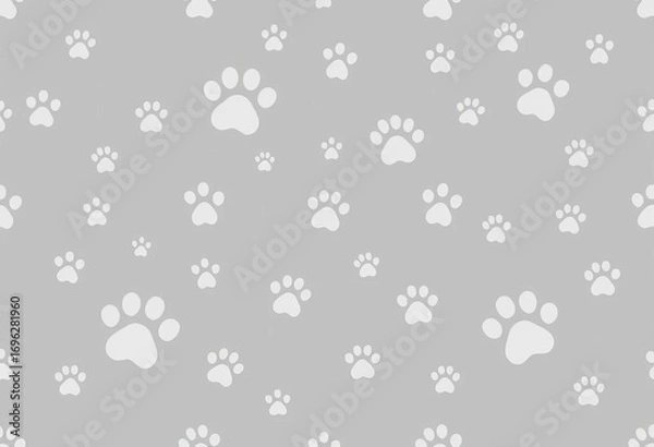 Fototapeta Subtle grey paw print doodle seamless repeat textile pattern on grey background,  wallpaper,  digital