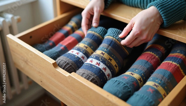 Fototapeta Organizing Socks in Drawer