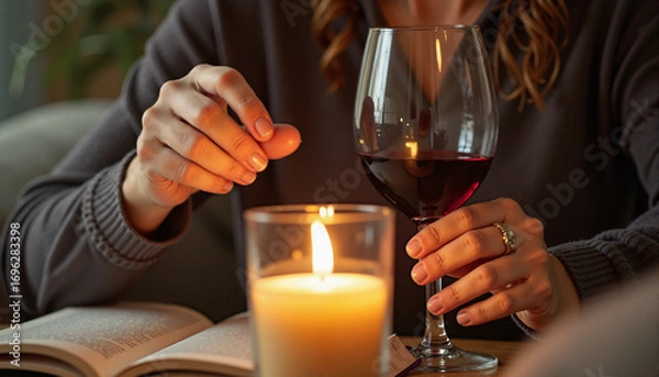 Fototapeta Cozy Reading with Wine and Candles