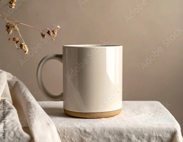 Obraz Simple ceramic mug on neutral background closeup