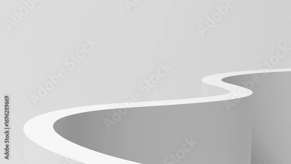 Fototapeta Empty path isolated on gray background. Curved wall. Copy space. Blank. 3d illustration.