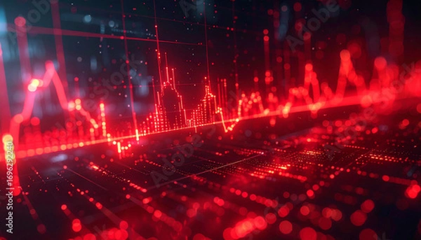 Fototapeta Financial Downturn Visual: A striking visual representation of a financial downturn, rendered in vibrant red hues, showcasing a downward trend in data points.