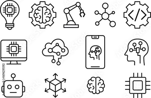 Fototapeta AI Technology icon pack artificial intelligence future robot science vector