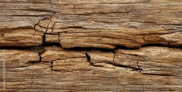 Fototapeta Aged wood plank with deep cracks