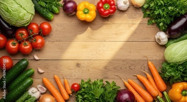 Fototapeta Rustic Wooden Table with Fresh Produce