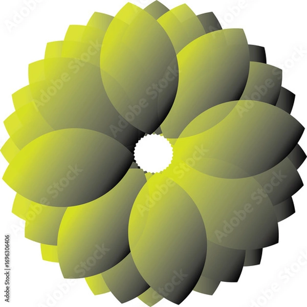 Fototapeta abstract circular floral 3d design with yellow and green gradient smooth petals