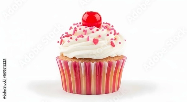 Obraz Delicious Cupcake with Cherry on Top Stock Photo